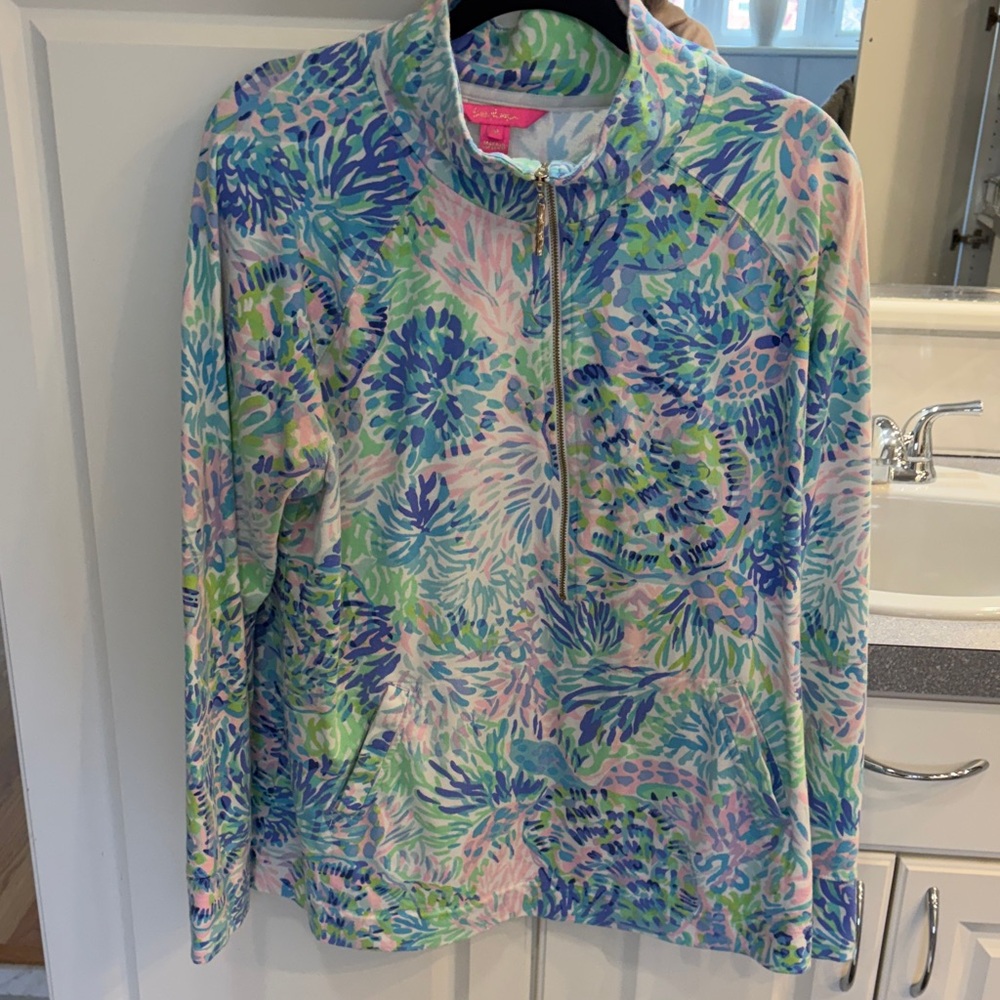 Lily Pulitzer Floral Half-Zip Pullover - Pink Blue Green